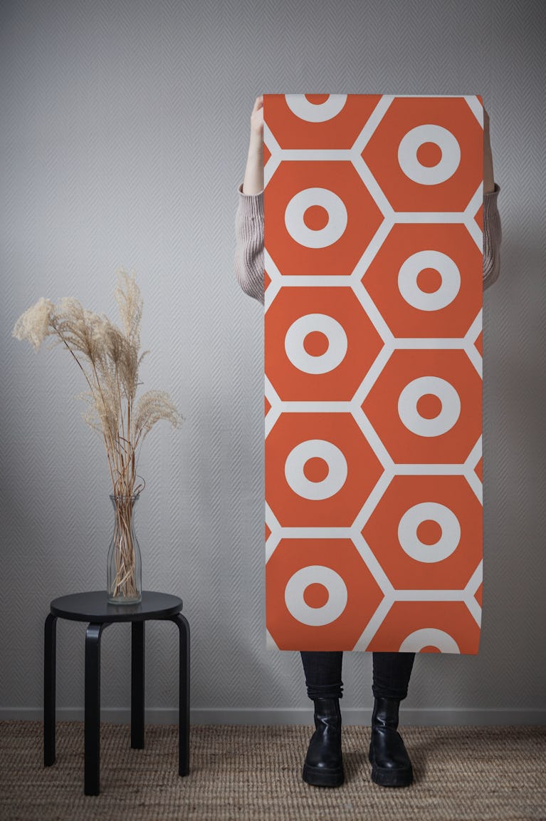 Minimal Orange White Geometric wallpaper roll