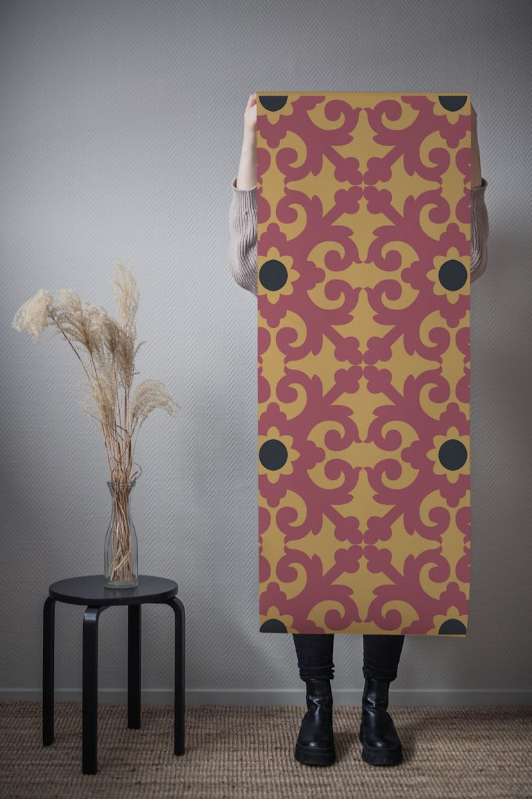 Turkish Kilim Saffron Red Wine wallpaper roll