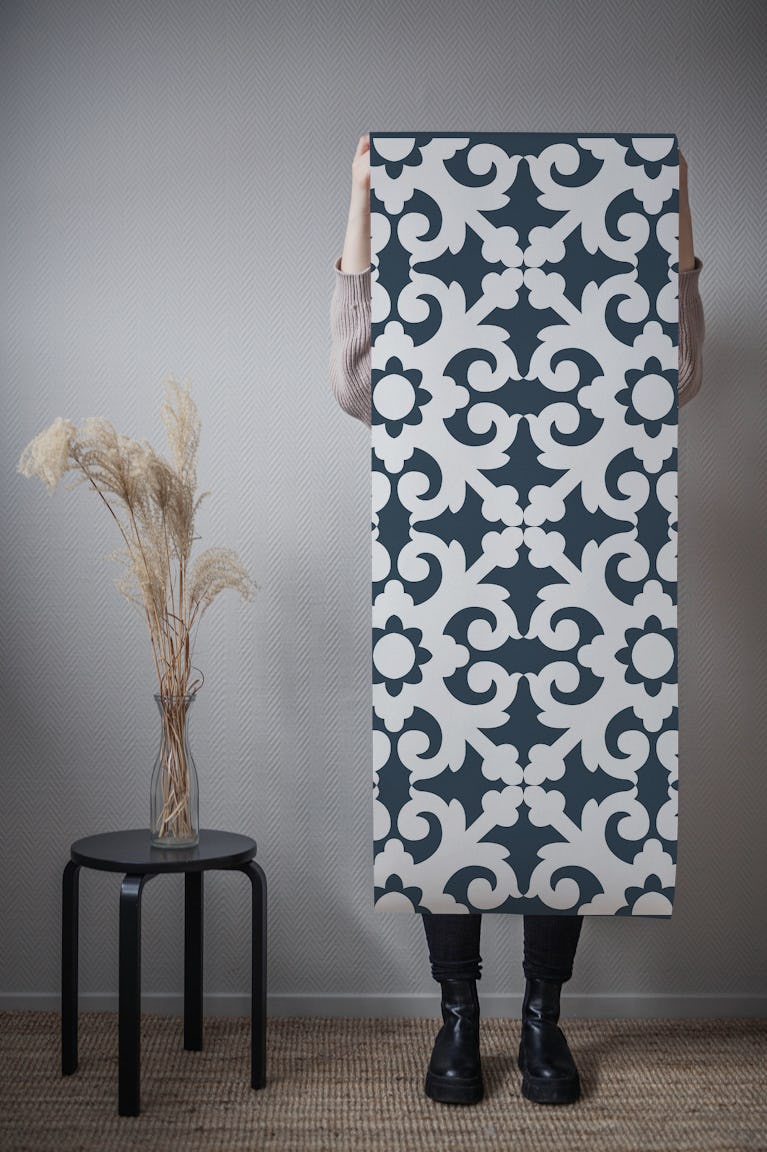 Charcoal White Ornament wallpaper roll