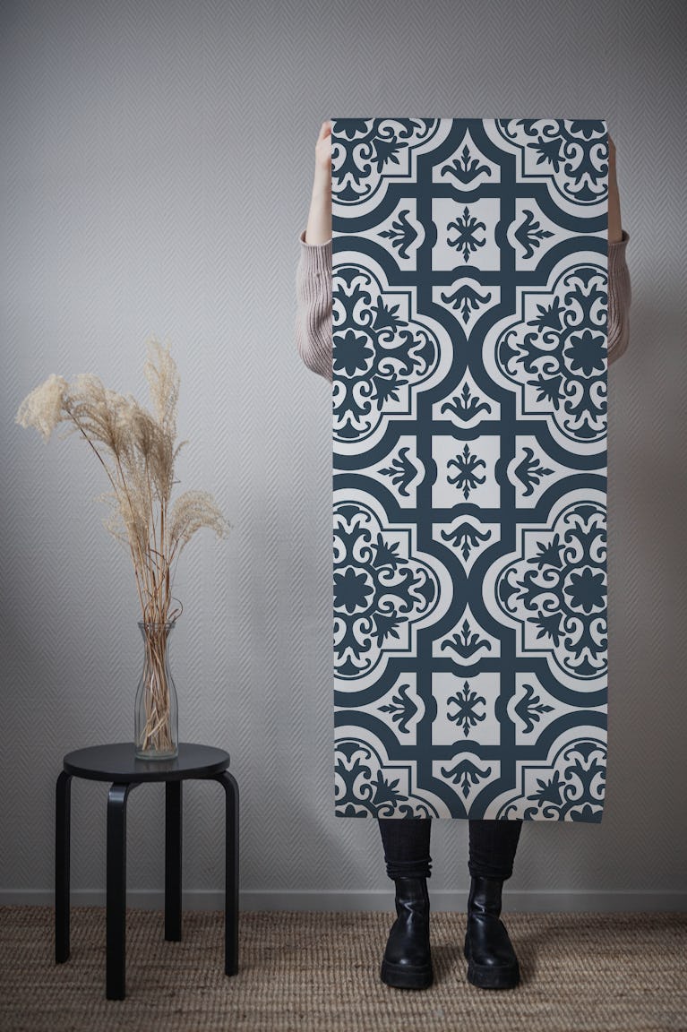 Moroccan black white ornament wallpaper roll