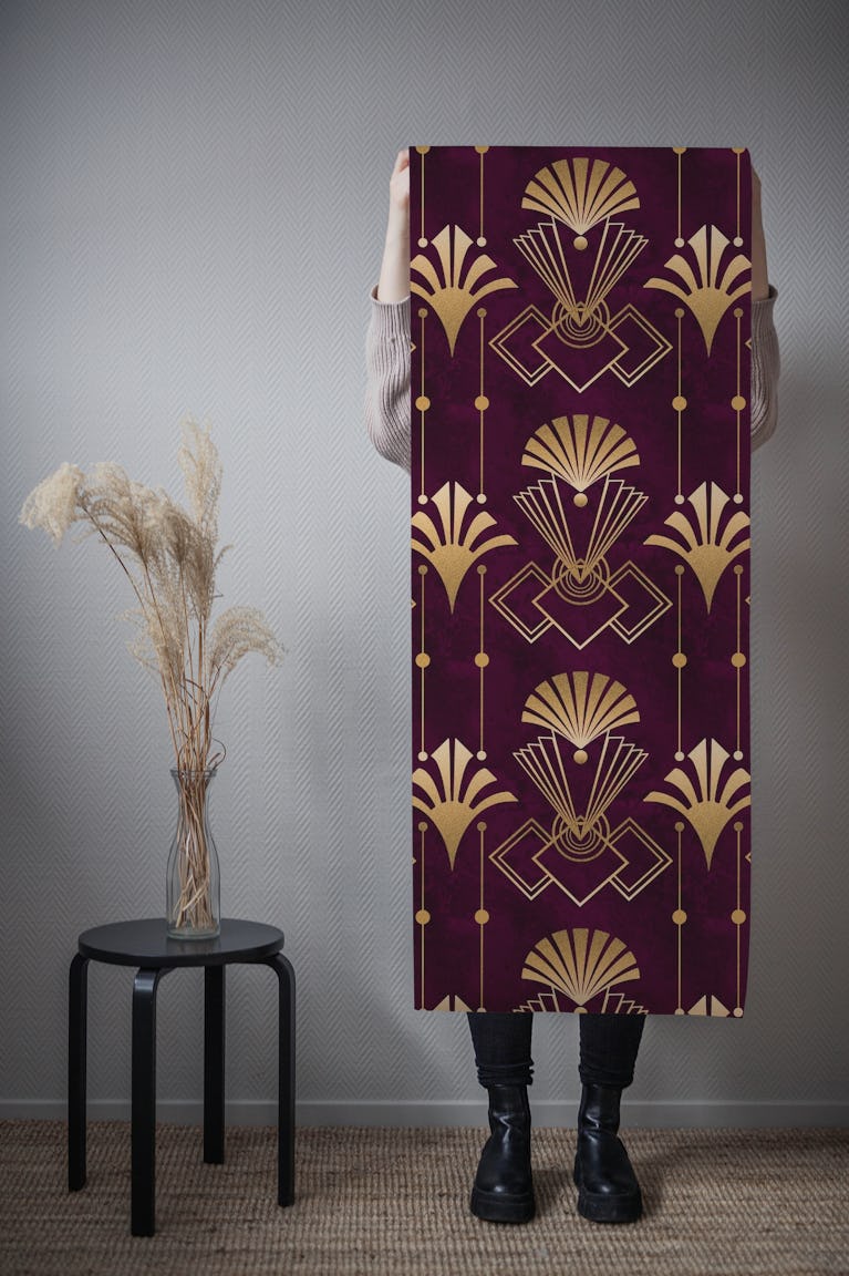 Burgundy Gold Art Deco wallpaper roll