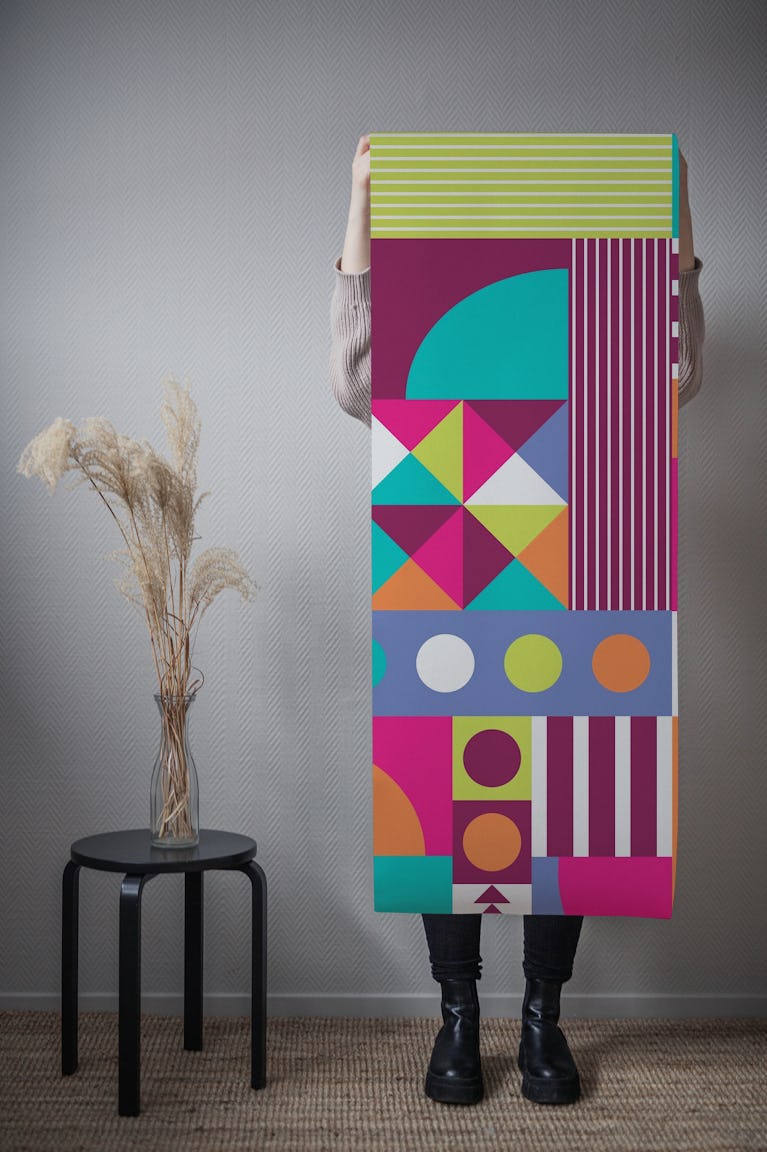 Playroom aqua orange magenta wallpaper roll