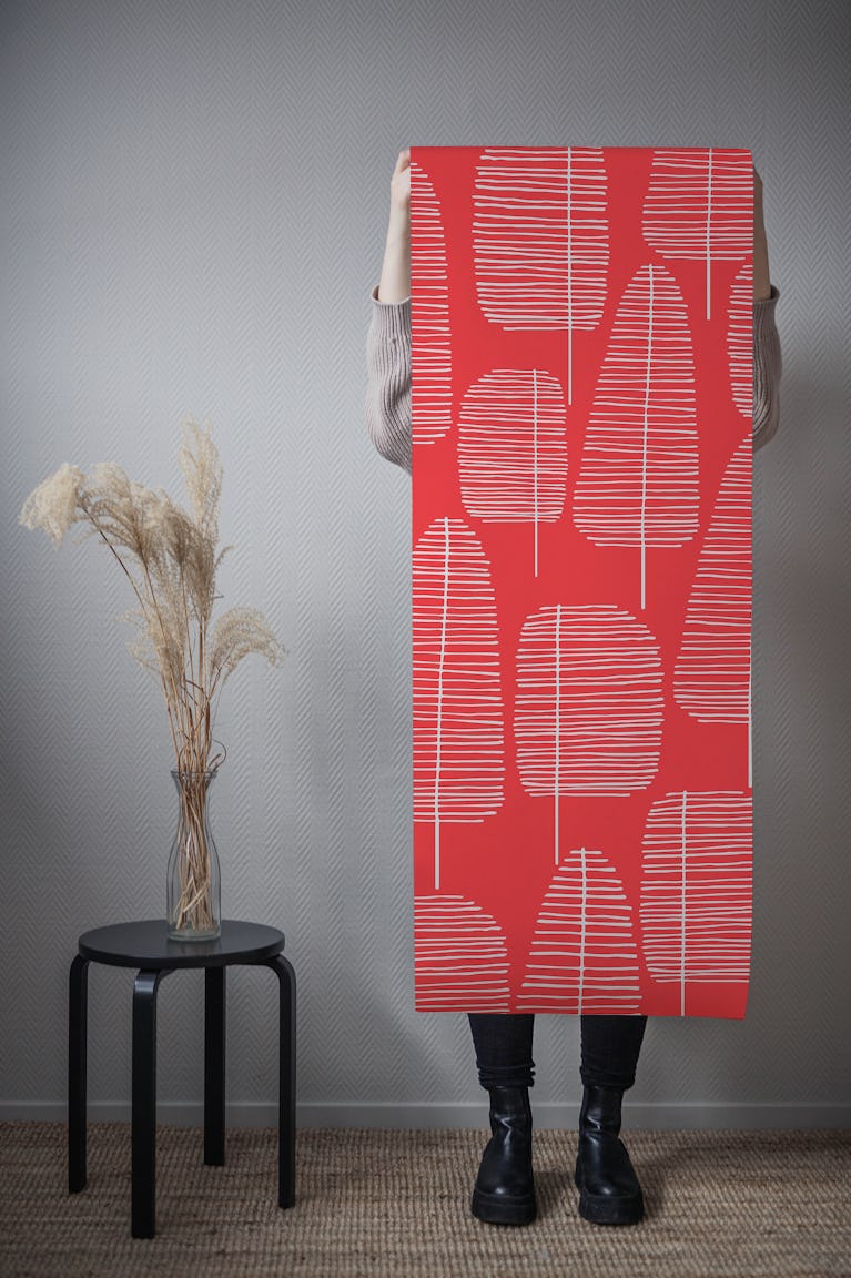 Mid Century Trees Red 2 wallpaper roll