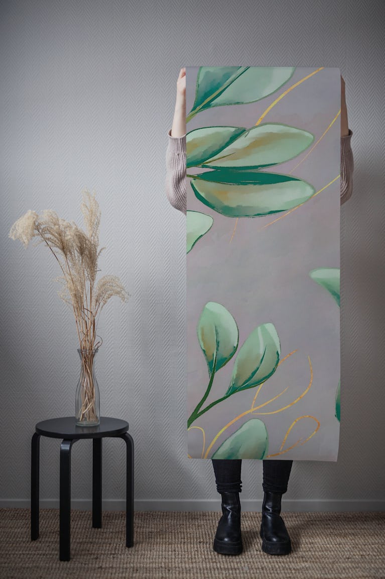 Green Graffiti Leaves on Grey wallpaper roll