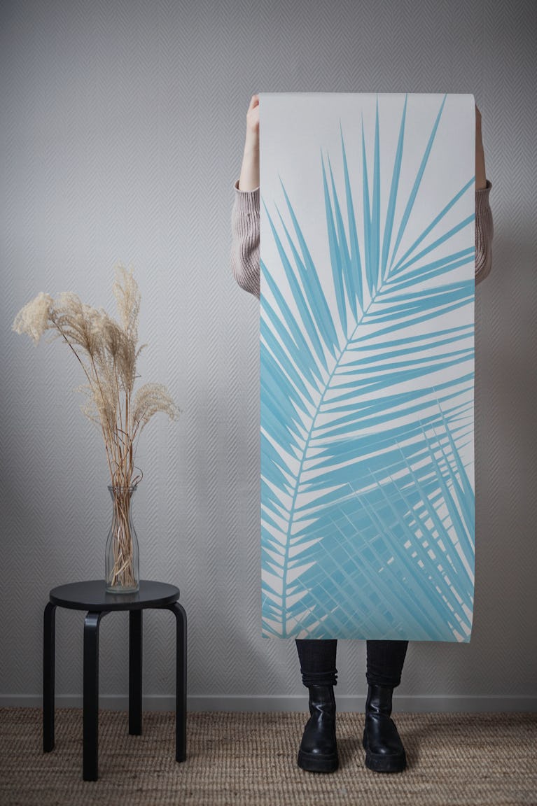 Soft Blue Palm Leaves Dream wallpaper roll