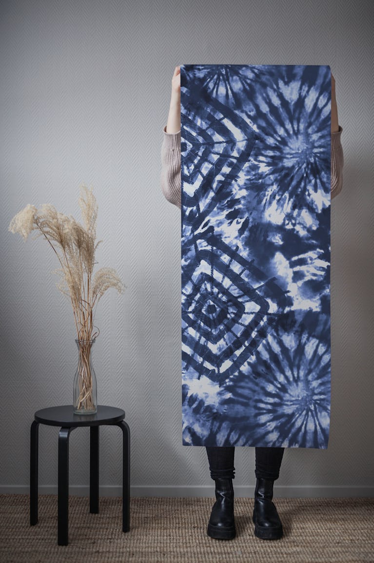 Blue White Tie Dye Shibori Art wallpaper roll