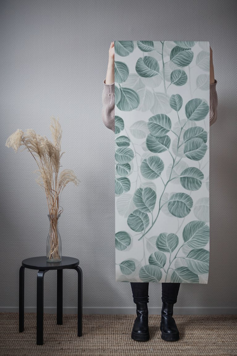 Silver eucalyptus wallpaper roll