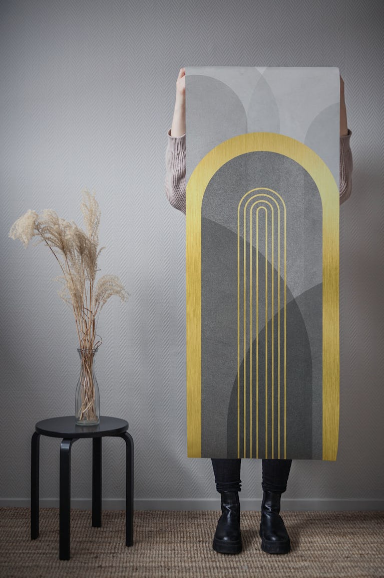 Mid Century Arches Grey Gold wallpaper roll