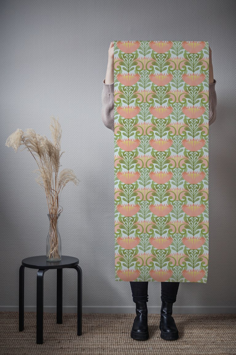 King Protea Flowers on Blue wallpaper roll