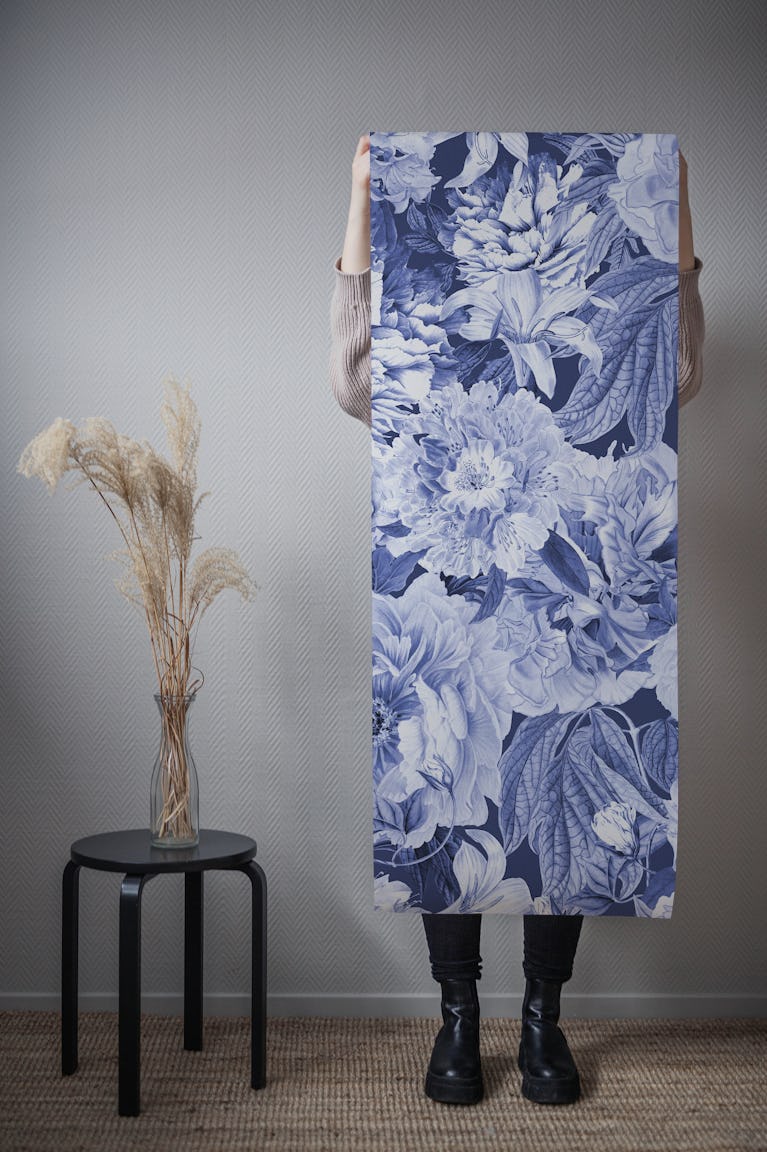 Blue Nostalgic Flower Pattern wallpaper roll