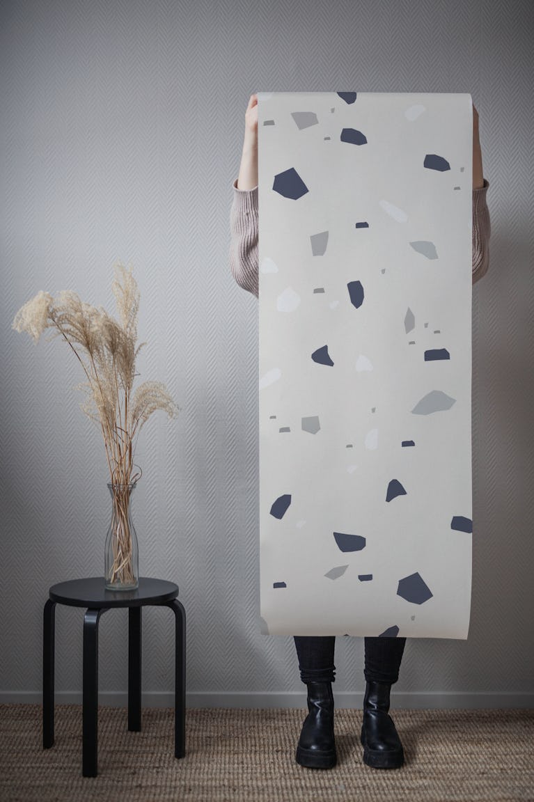 Midnight Navy Creme Terrazzo 1 wallpaper roll