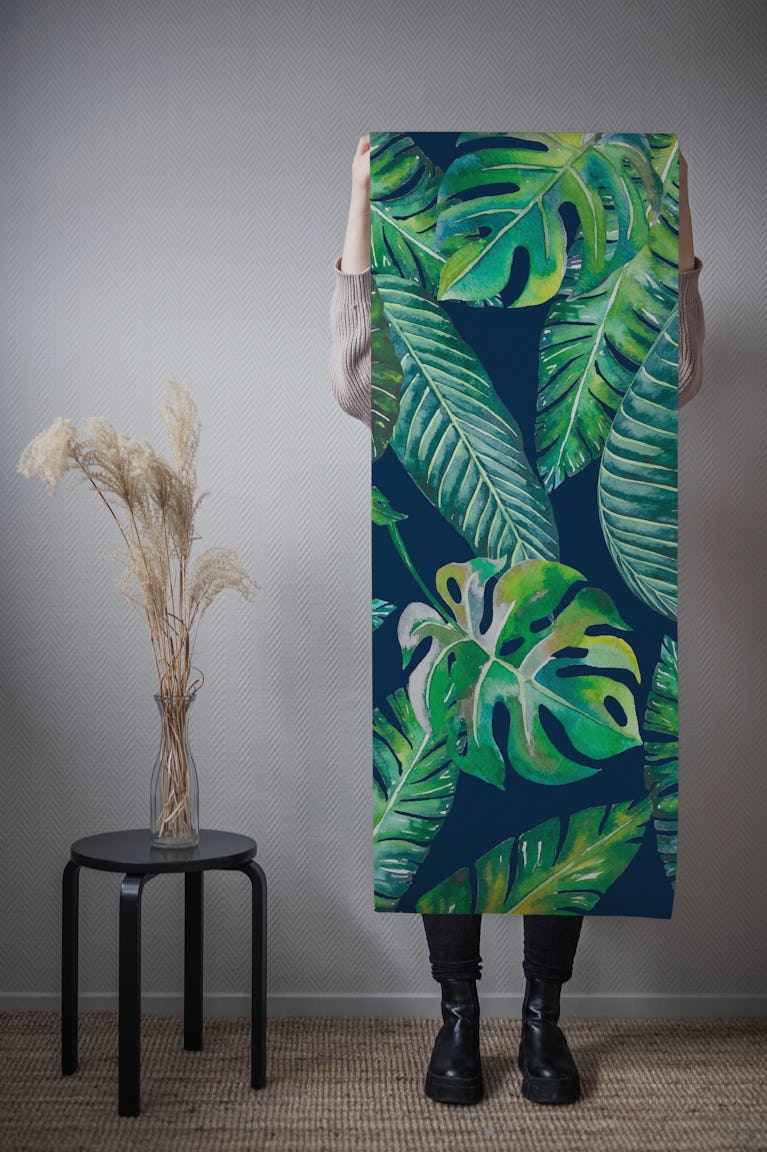 Jungle Leaves Monstera Blue wallpaper roll