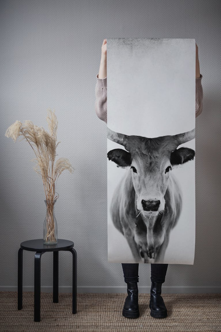 Cow in black and white wallpaper roll