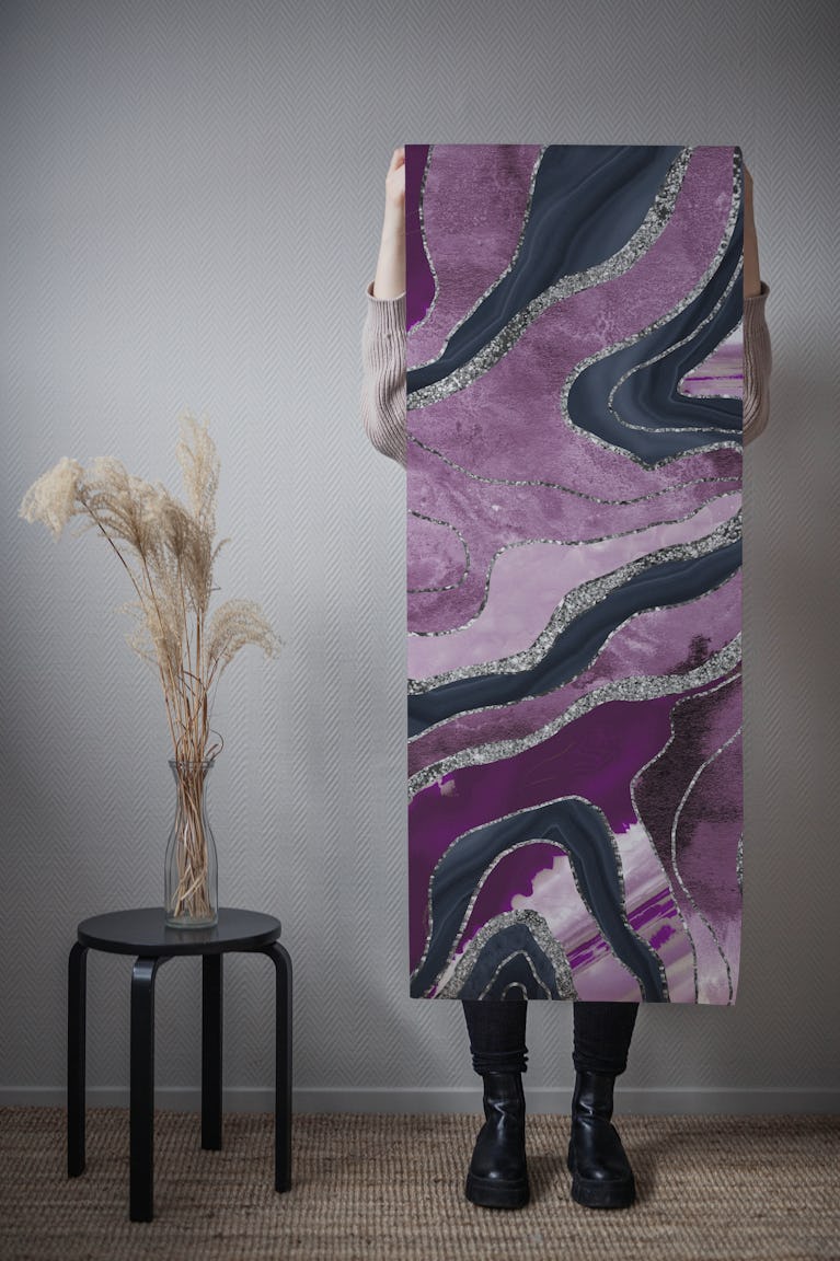 Navy Blue Pink Marble Agate 1 wallpaper roll