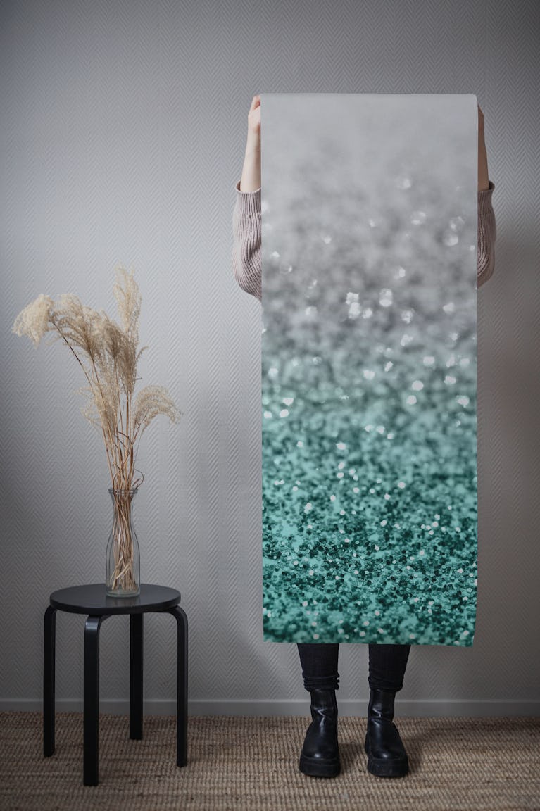 Silver Teal Ocean Glitter 1 wallpaper roll