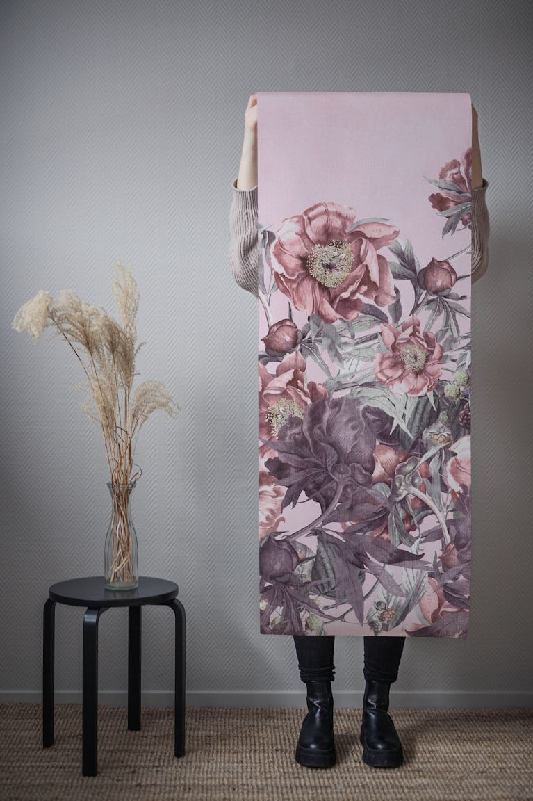 peonies blooming in light pink wallpaper roll