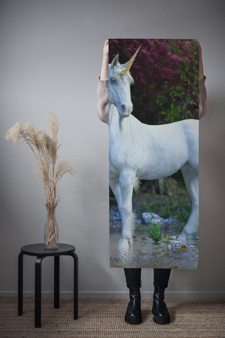 White unicorn wallpaper roll