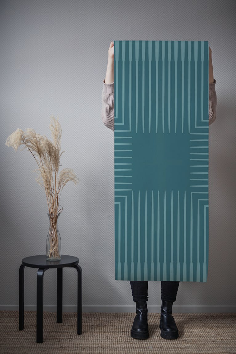 Teal Cyan Mid Century Modern wallpaper roll