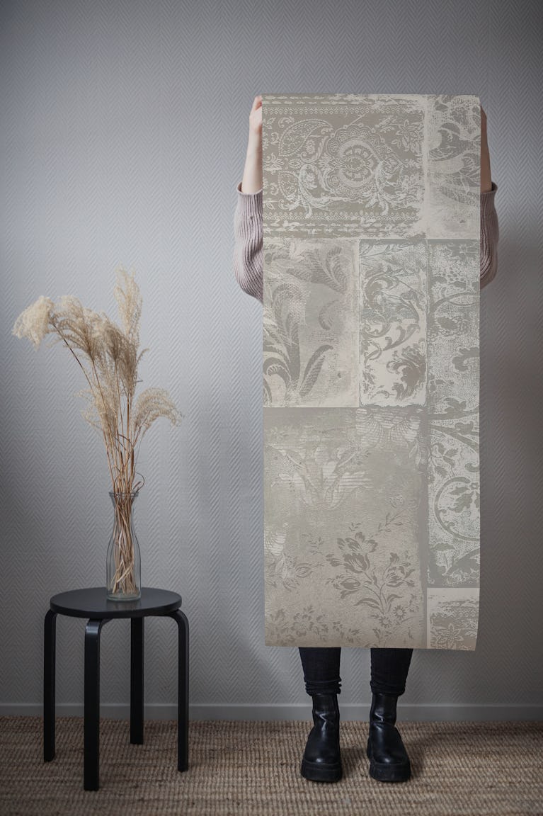 Bohemian Patchwork ivory beige wallpaper roll