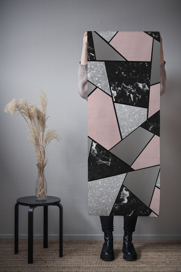 Black White Blush Geometric 1 wallpaper roll