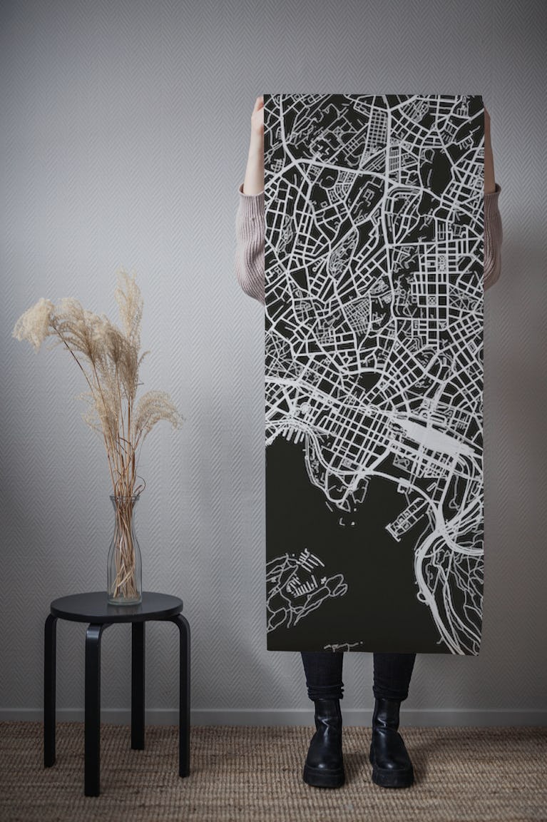 Oslo map black wallpaper roll