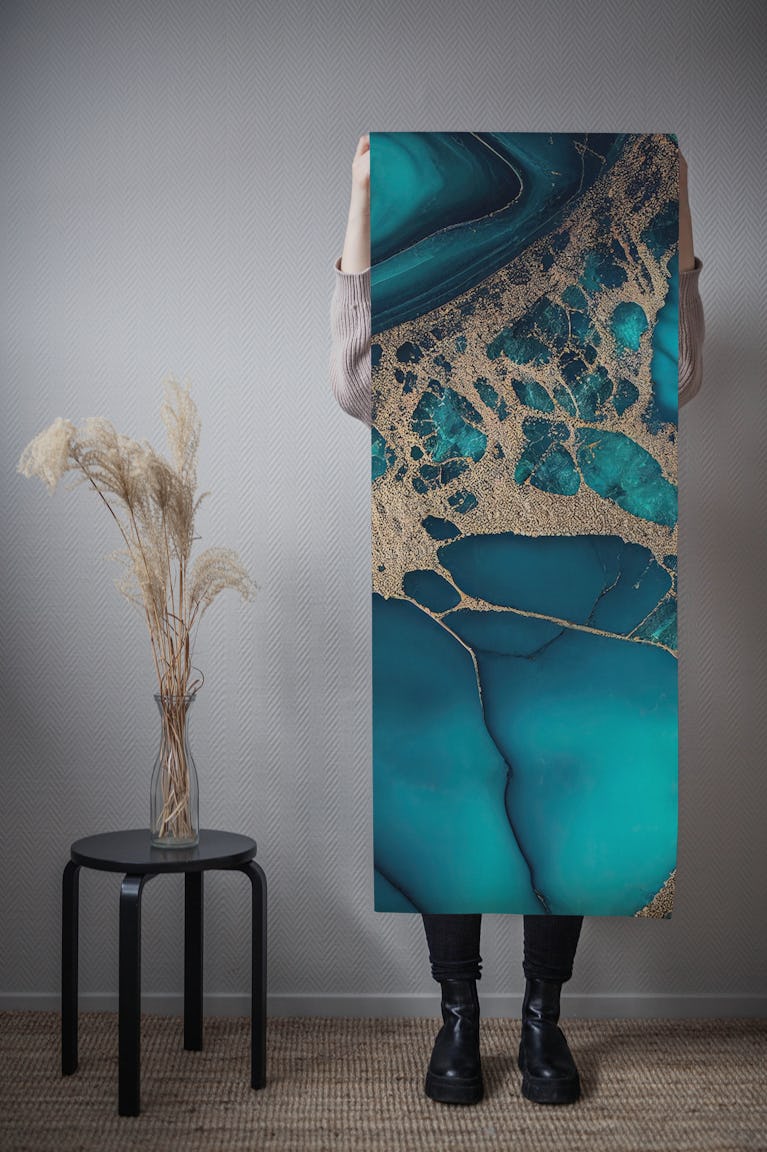 Fancy Marble Teal Gold wallpaper roll