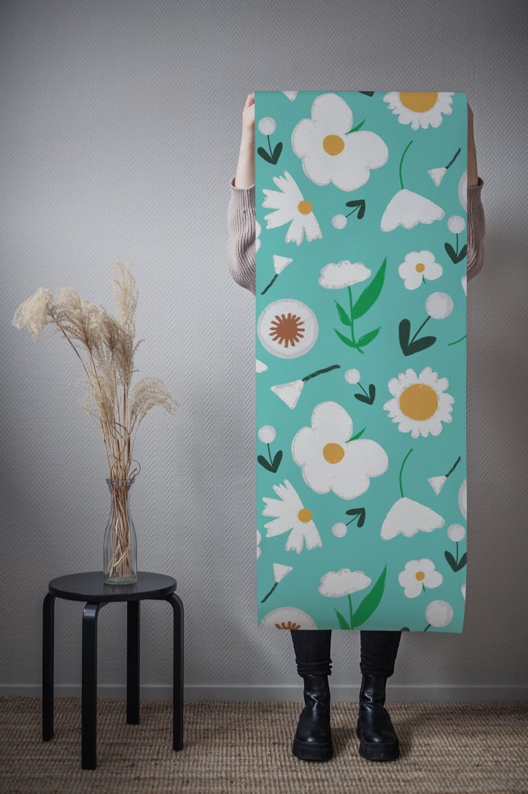 Marigold and Dandelion Blue wallpaper roll