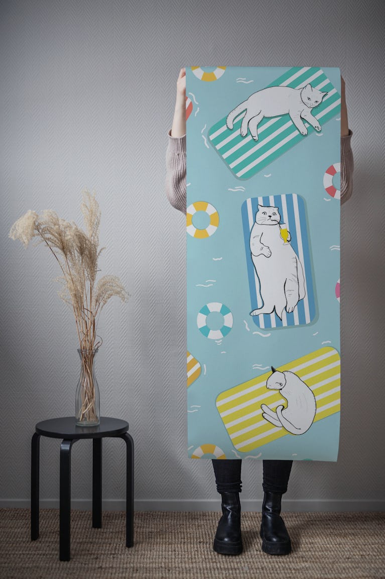Hand drawn funny cats wallpaper roll
