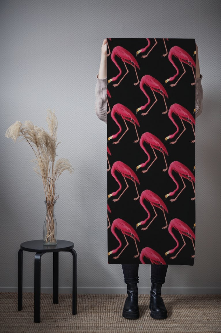 Pink Flamingos on Black wallpaper roll
