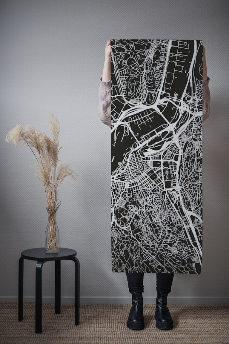 Gothenburg map black wallpaper roll