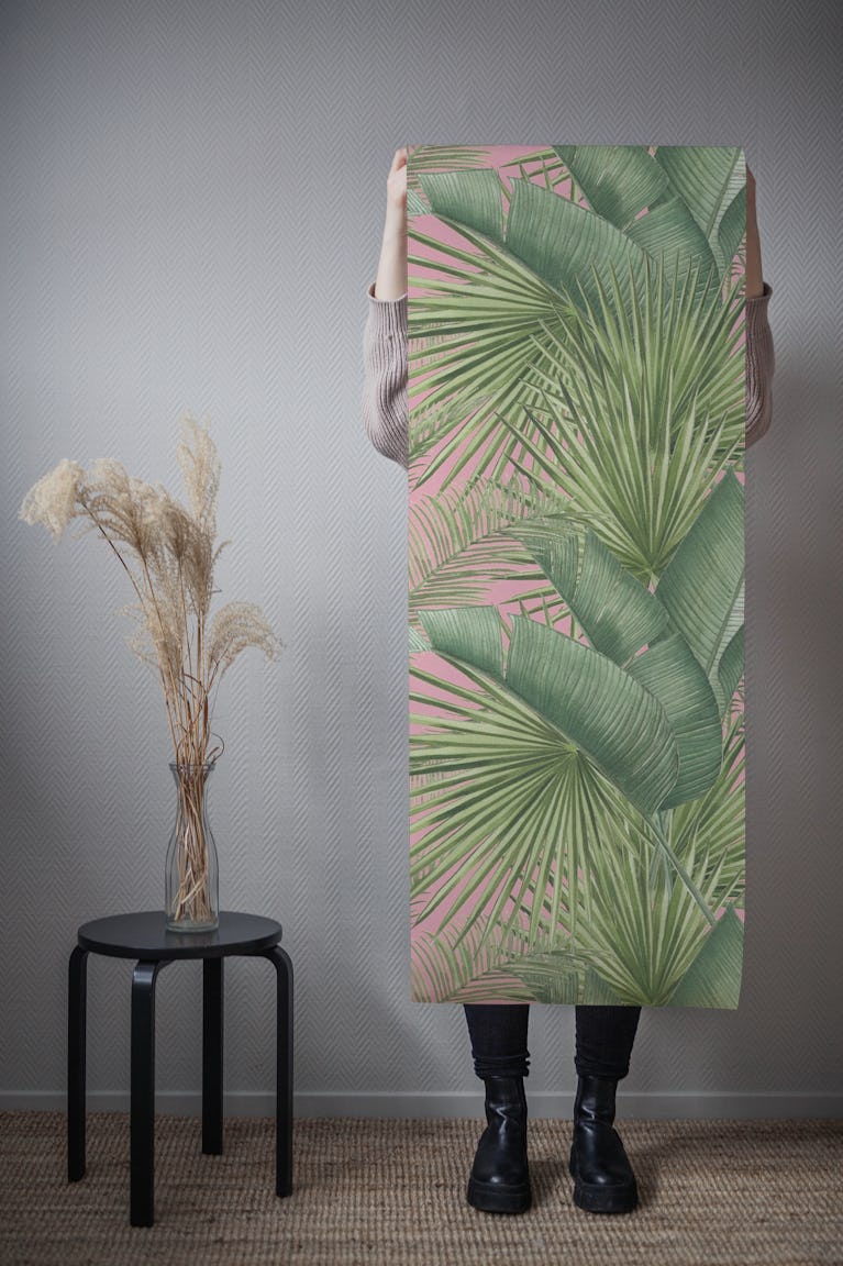 Pink and Green Botanical wallpaper roll