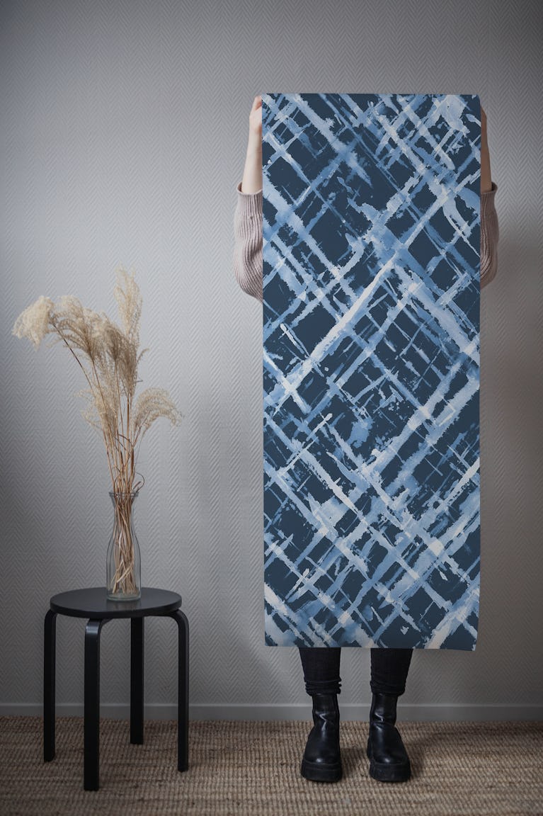 Watercolor Hatch in Blue wallpaper roll