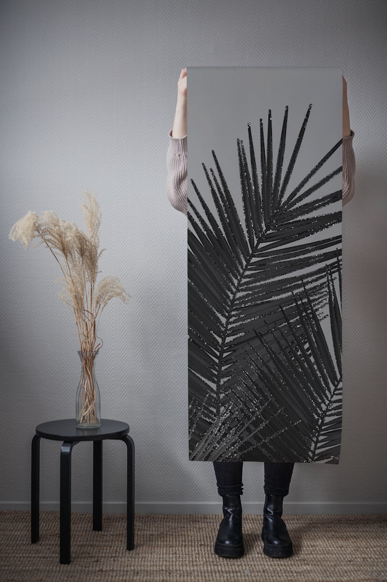 Black Palm Leaves Glitter 1 wallpaper roll