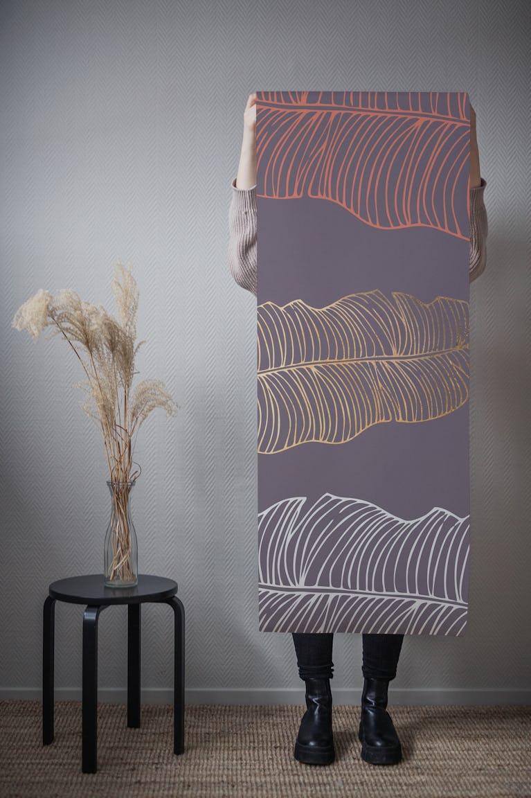 Taupe palm leaves wallpaper roll
