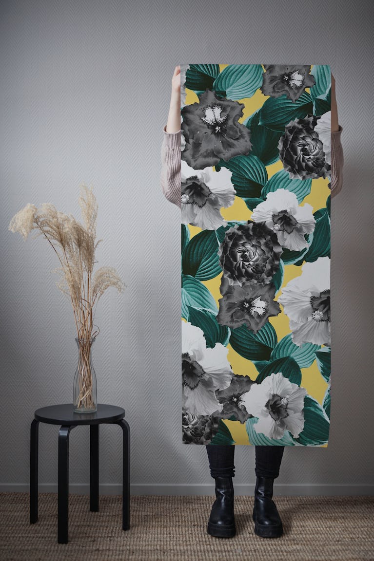 Black White Floral Garden 2 wallpaper roll
