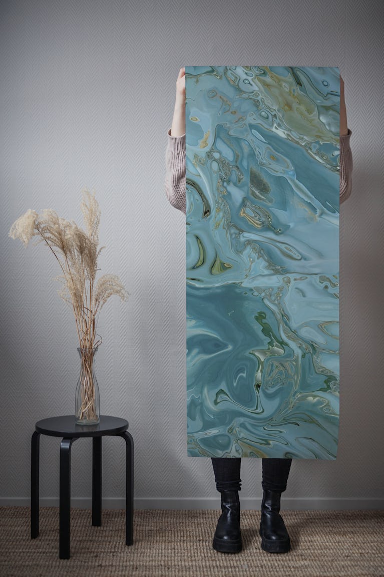 Marbled Elegance Teal Blue wallpaper roll
