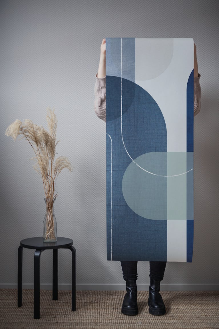 Mid Century Blue Linen 1 wallpaper roll