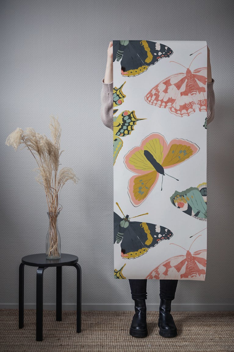 Butterflies Garden white wallpaper roll