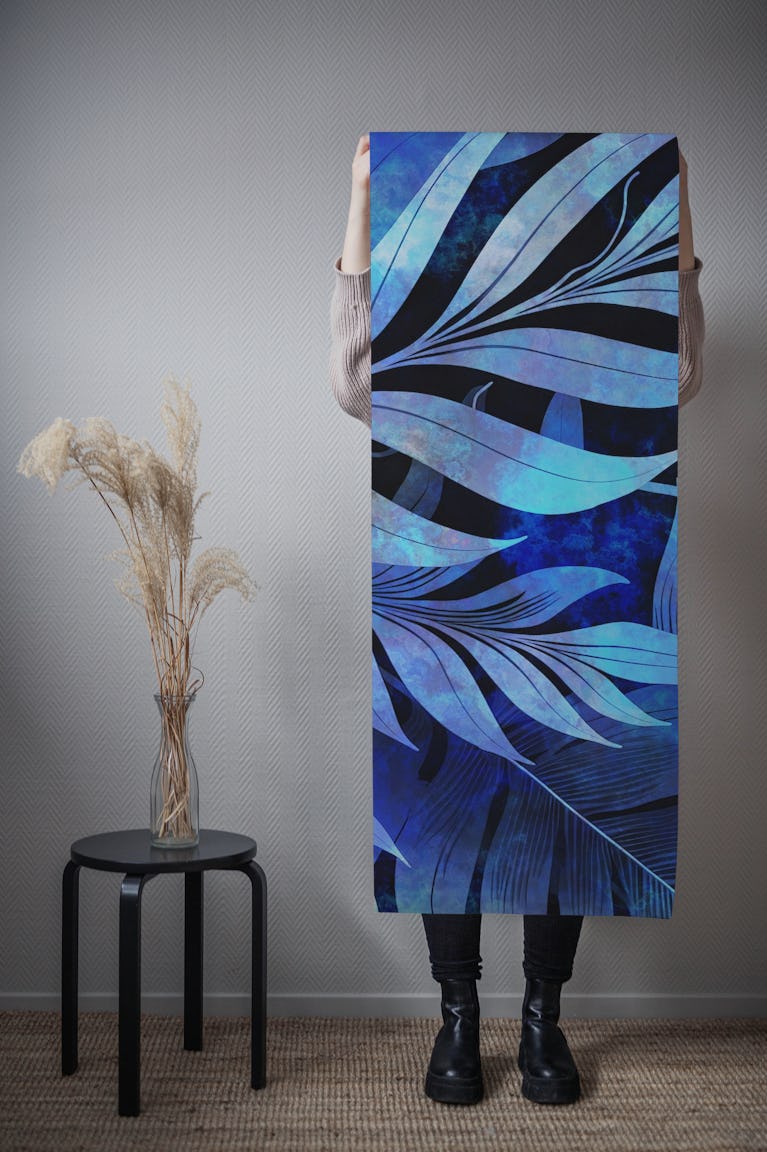 Blue Tropical Leaf Art wallpaper roll