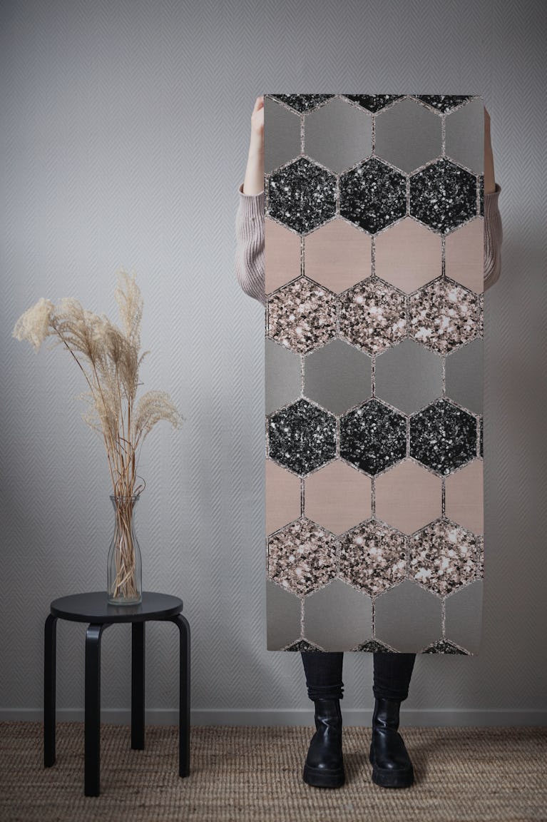 Blush Hexagon Glitter Glam 3 wallpaper roll