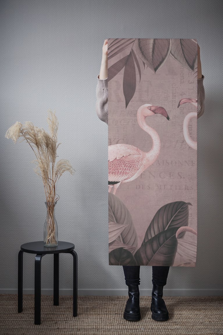 Vintage Flamingo Oasis And Old Typography wallpaper roll