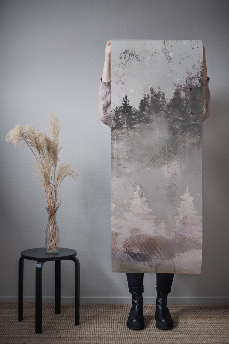 Swedish Forest Mist Landscape Ink Grey wallpaper roll