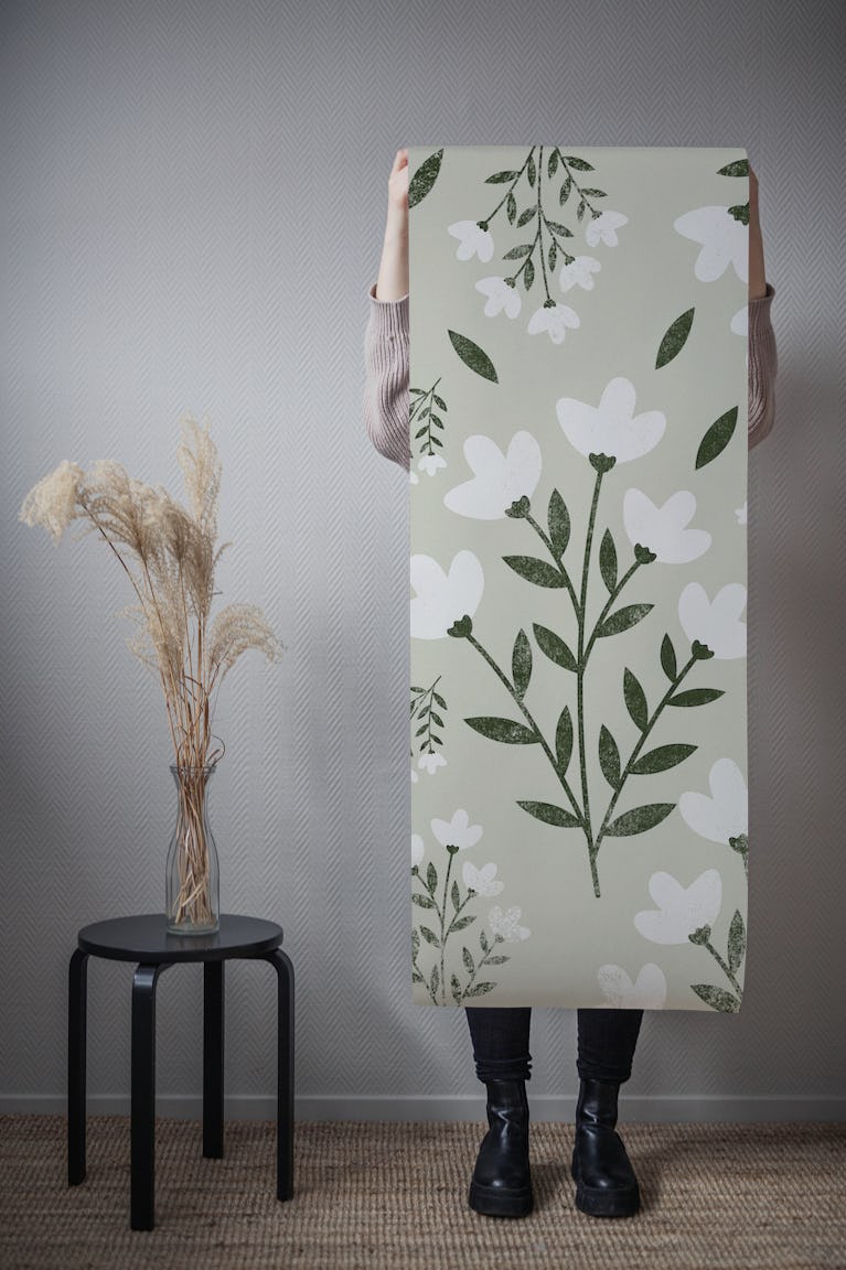 BOHO FLOWER GREEN wallpaper roll
