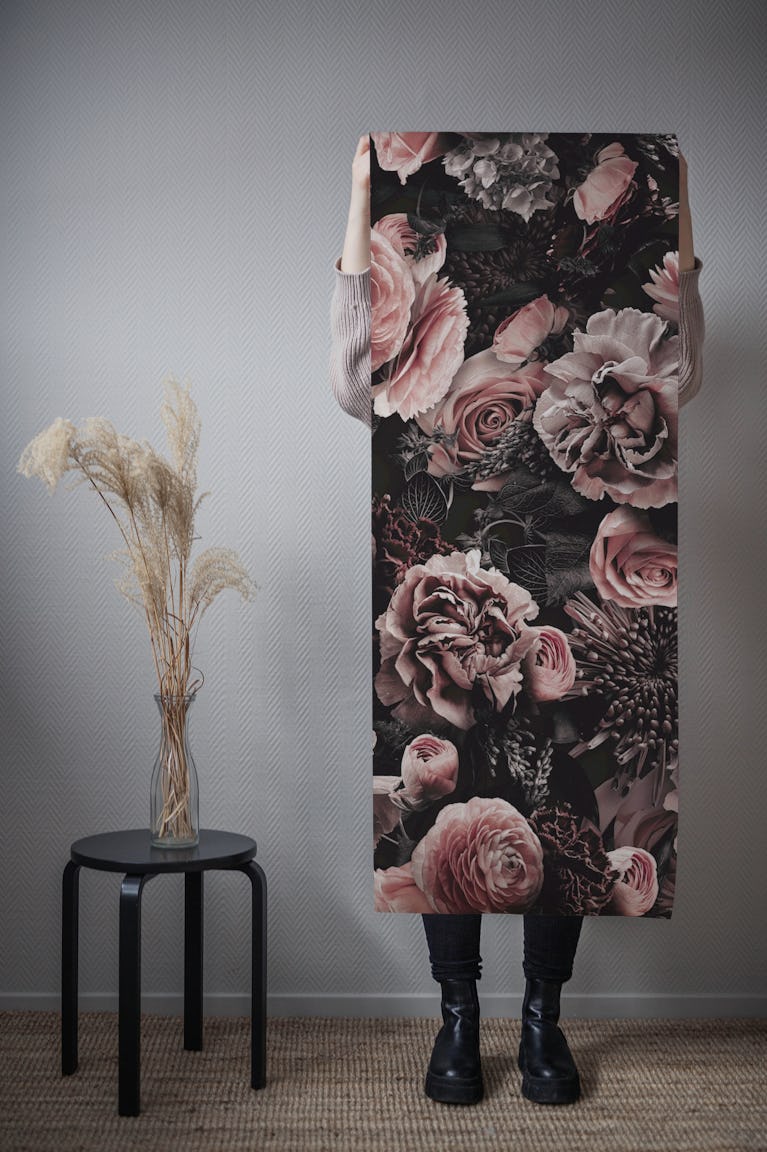 Moody Baroque Flower Fantasies Dark Blush wallpaper roll