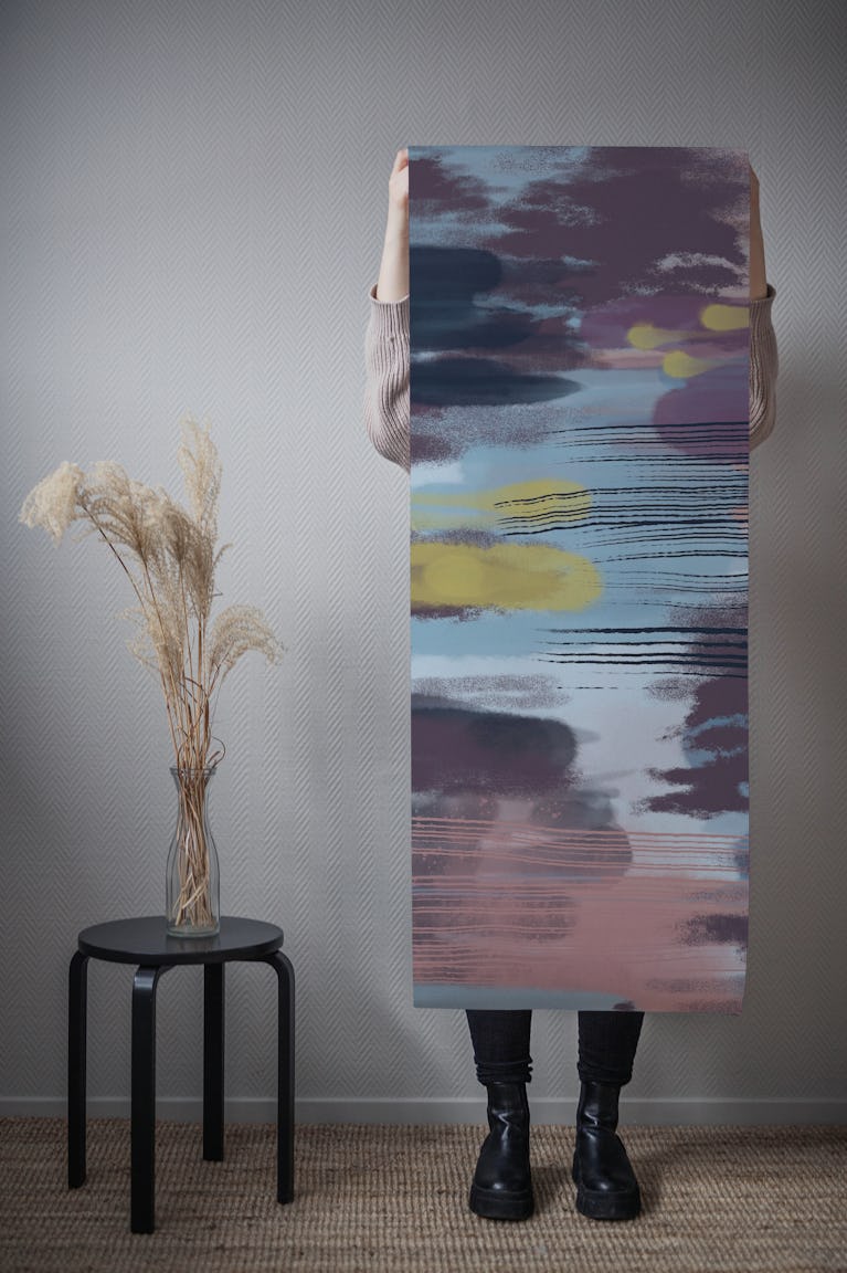 Hypnotic Mauve Blue Blush Mustard wallpaper roll