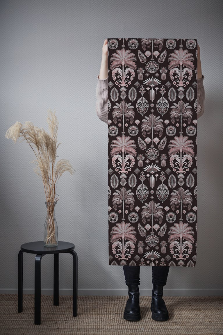 Exquisite Art Decor Design With Palm Trees And Ornaments Rose Gold wallpaper roll