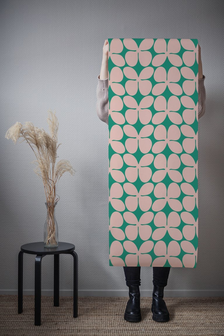 Green Pink Color Block Flowers wallpaper roll
