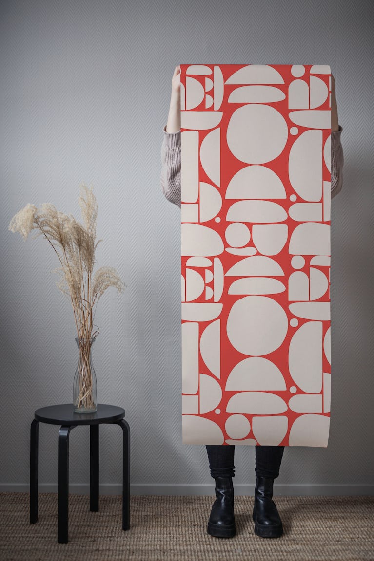 Creme Red Cutout Shapes wallpaper roll
