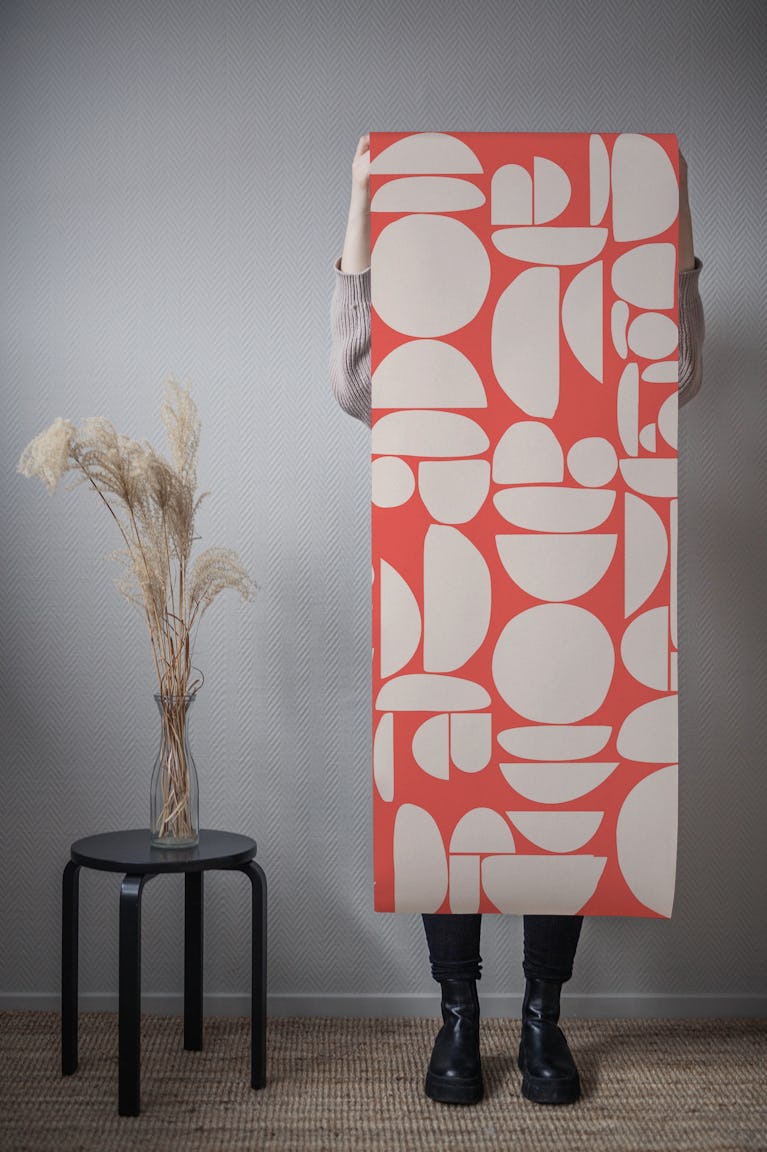 Beige Red Cutout Rounds wallpaper roll