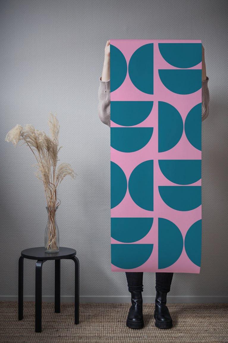 Teal Pink Bauhaus wallpaper roll